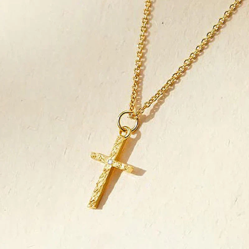 Initial and Cross Gold Necklace Set