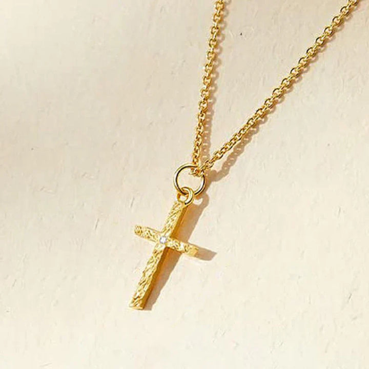 Initial and Cross Gold Necklace Set