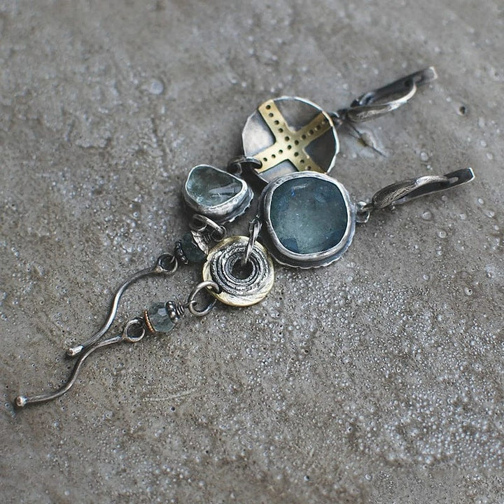 Vintage Cross Earrings with Blue Stones