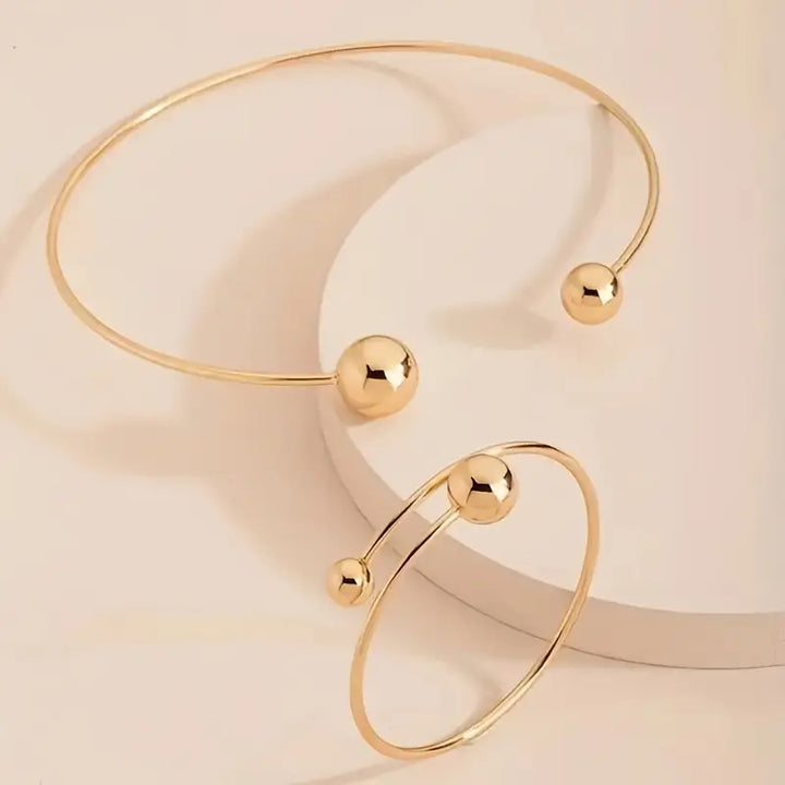 Gold Necklace and Cuff Bracelet Set