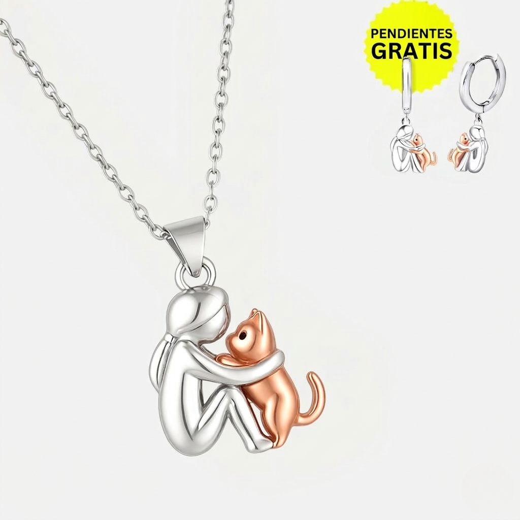Cat Hug Pendant Necklace with Bonus Earrings – Limited Time Deal!