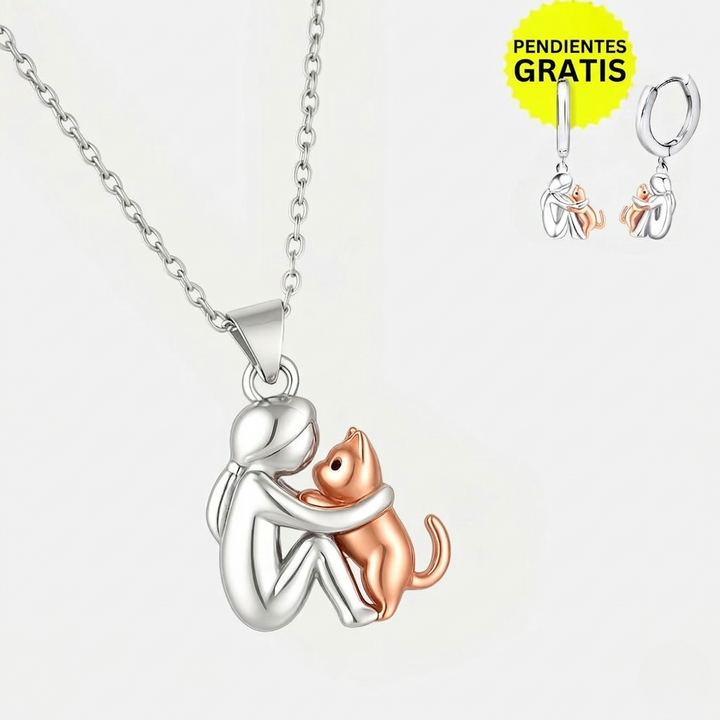 Cat Hug Pendant Necklace with Bonus Earrings – Limited Time Deal!