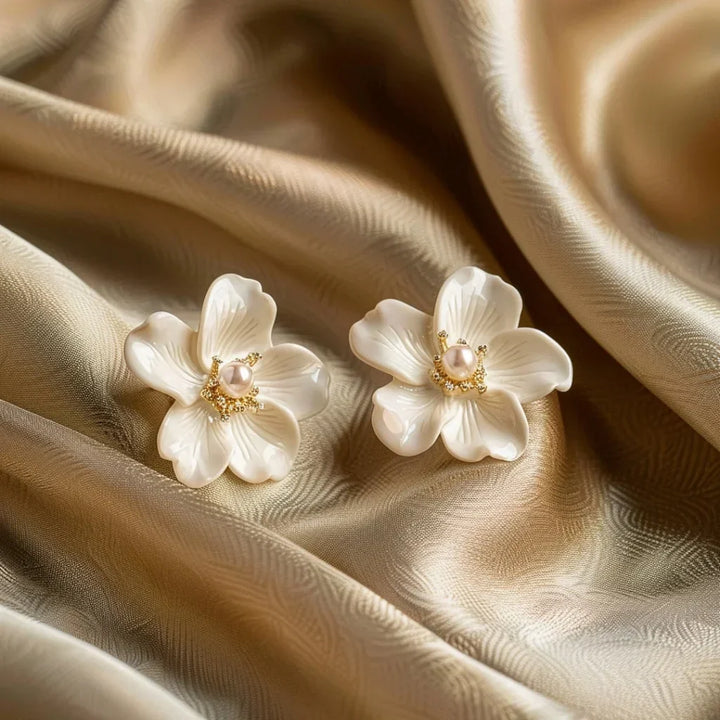 White Floral Earrings