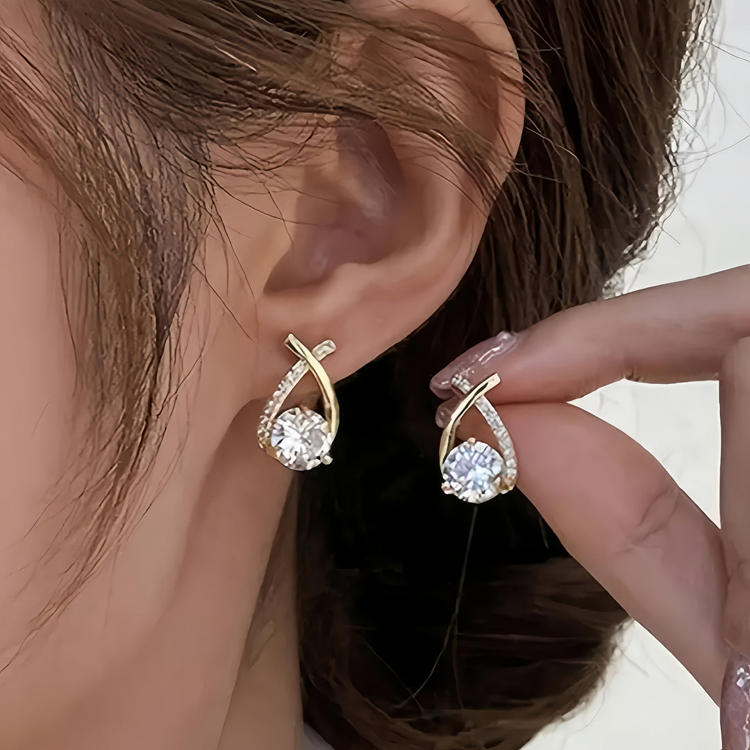 Gold Cross Earrings with Cubic Zirconia