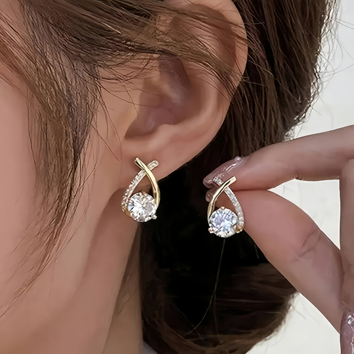 Zirconia-Embellished Gold Cross Earrings