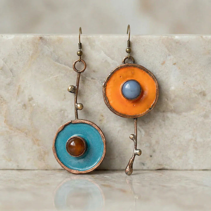 Antique Bronze Asymmetrical Vintage Earrings with Graphite