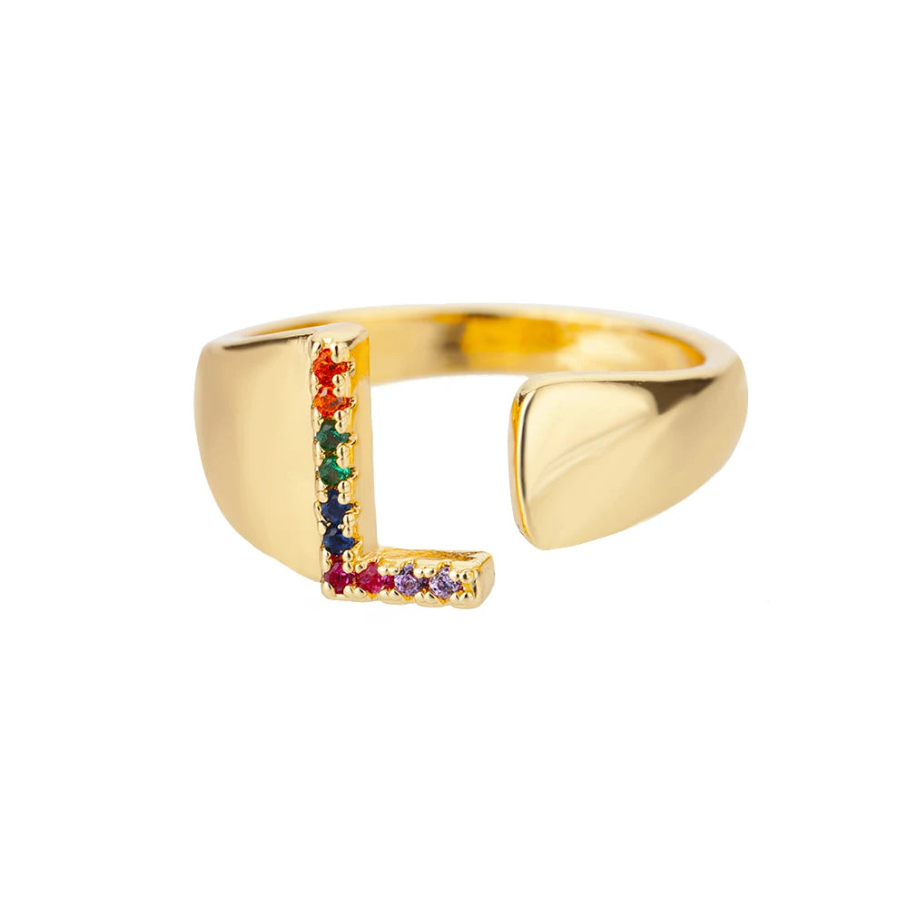 Adjustable Personalized Gold Letter Ring