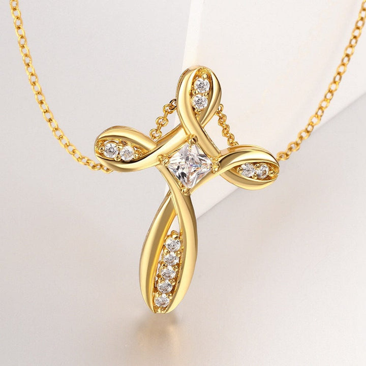 Zircon-Embellished Tied Cross Collar