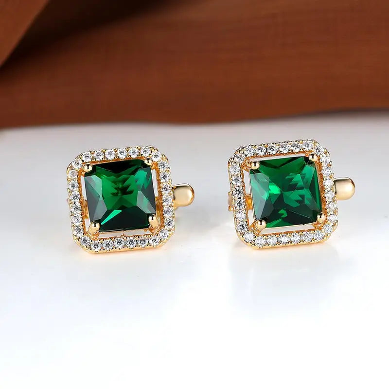 Square Green Zirconia Stud Earrings