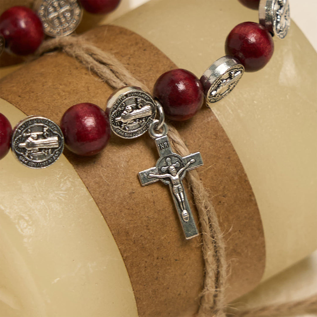 Vintage Red Bead Bracelet with Saint Benedict Pendant: A Timeless Symbol of Divine Guidance