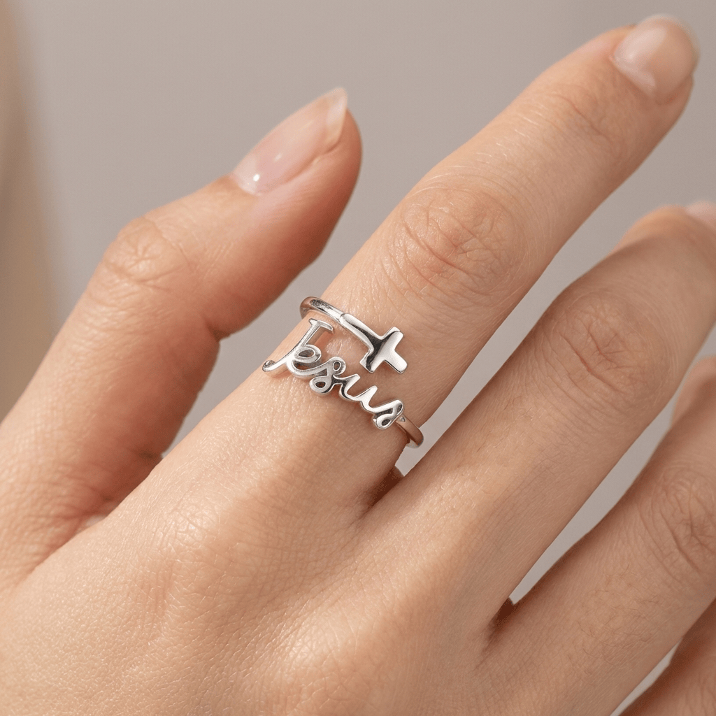 Adjustable Silver Jesus and Faith Ring