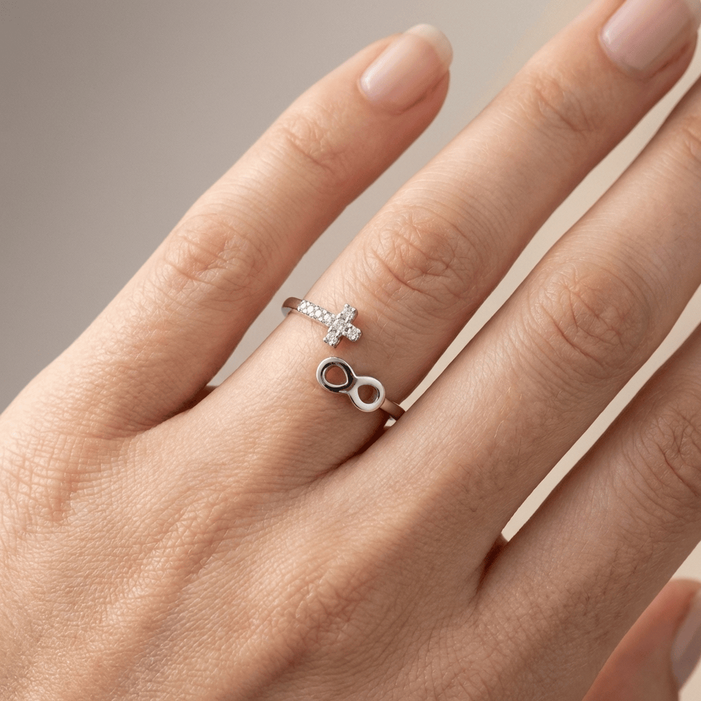 Adjustable Silver Faith & Infinity Ring