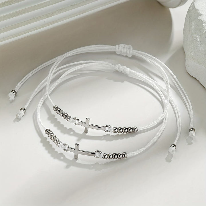 Faith & Love Woven Cross Bead Bracelet