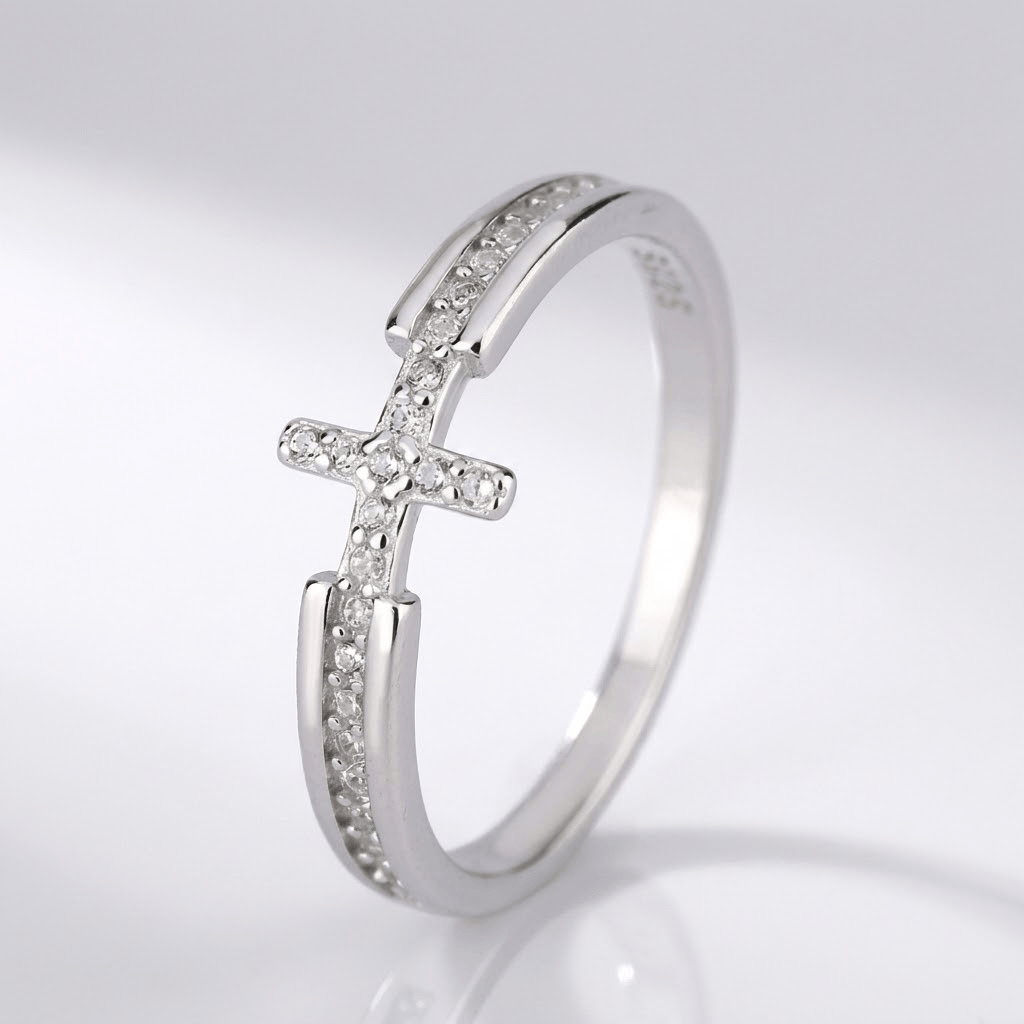 Elegant Crucifix Ring with Zircon Stones