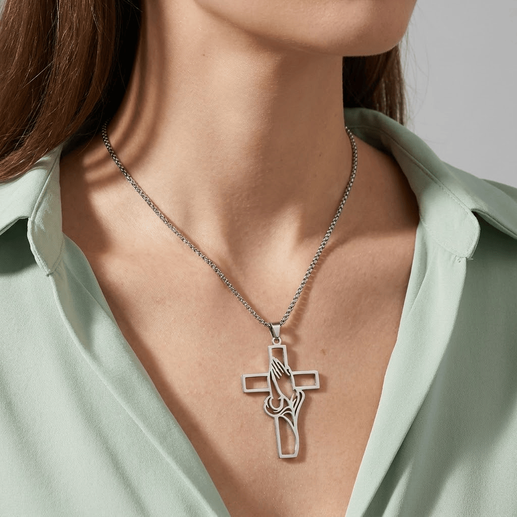 Praying Hands Cross Pendant