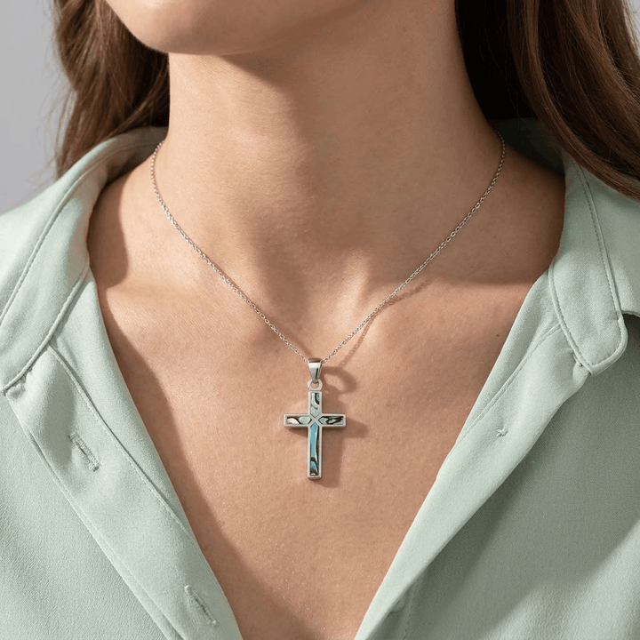 Personalized Abalone Shell Cross Necklace
