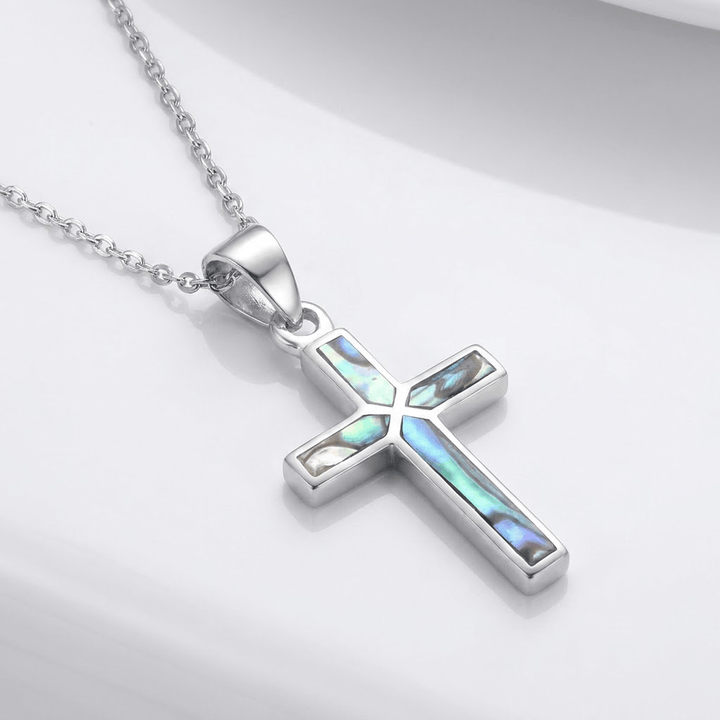 Personalized Abalone Shell Cross Necklace