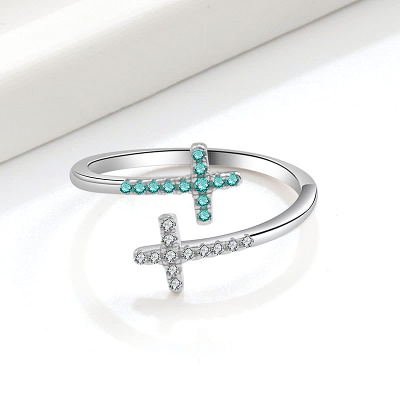 Adjustable Blue Tiffany Cross with Zircon Stones