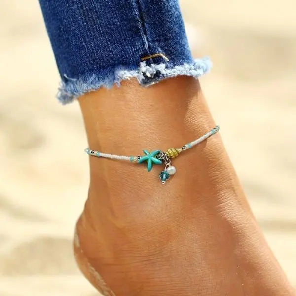 Star, Shell, and Natural Stone Anklet
