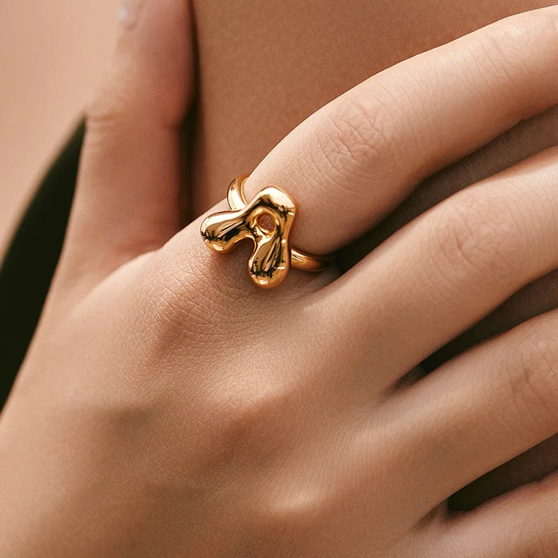 Adjustable Gold Bubble Letter Ring
