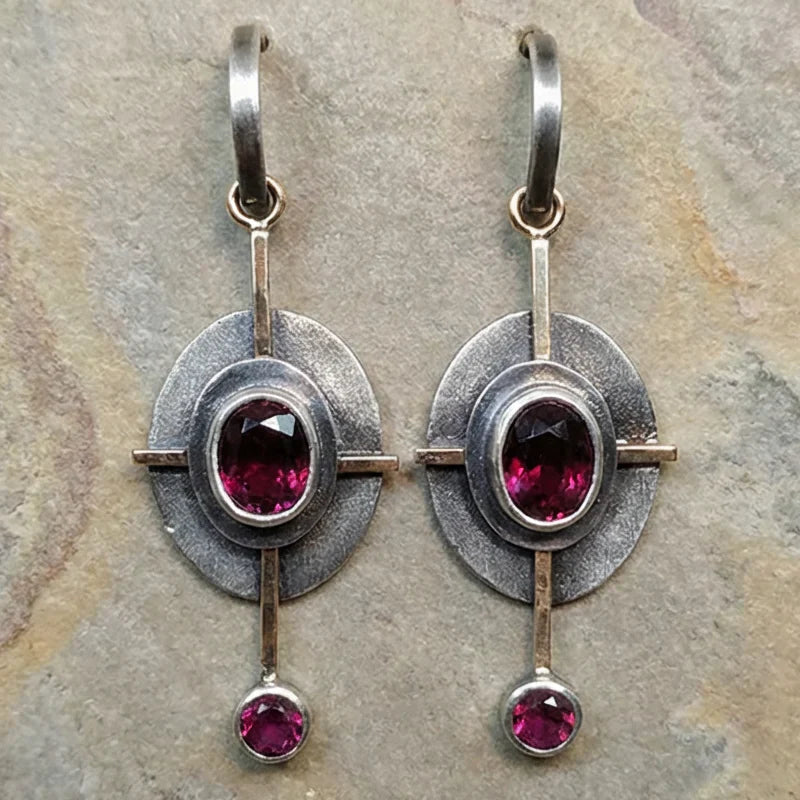 Sterling Silver Boho Earrings with Garnet Crystal
