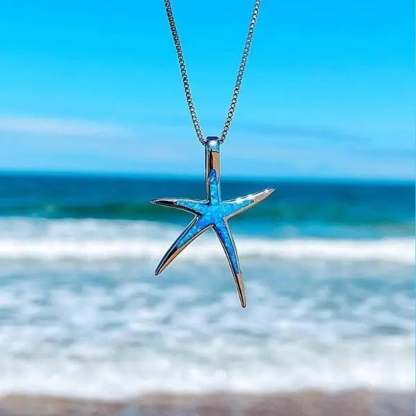 Blue and Silver Opal Starfish Necklace