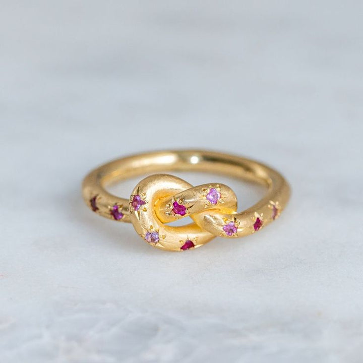 Vintage Pink Ring with Golden Celestial Knot