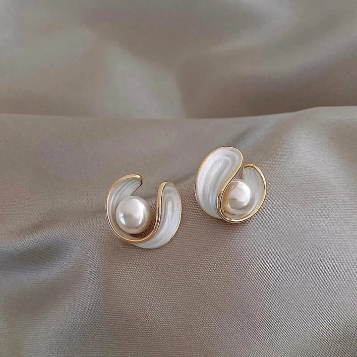 Gold Luxury White Opal and Pearl Earrings