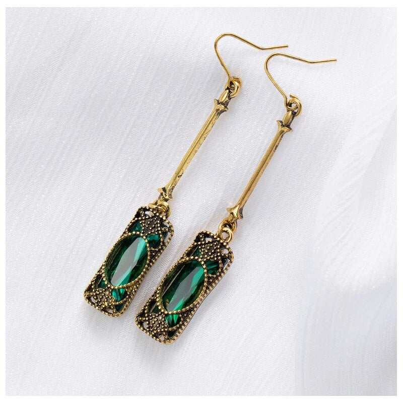 Gold Earrings with Green Pendant Charm