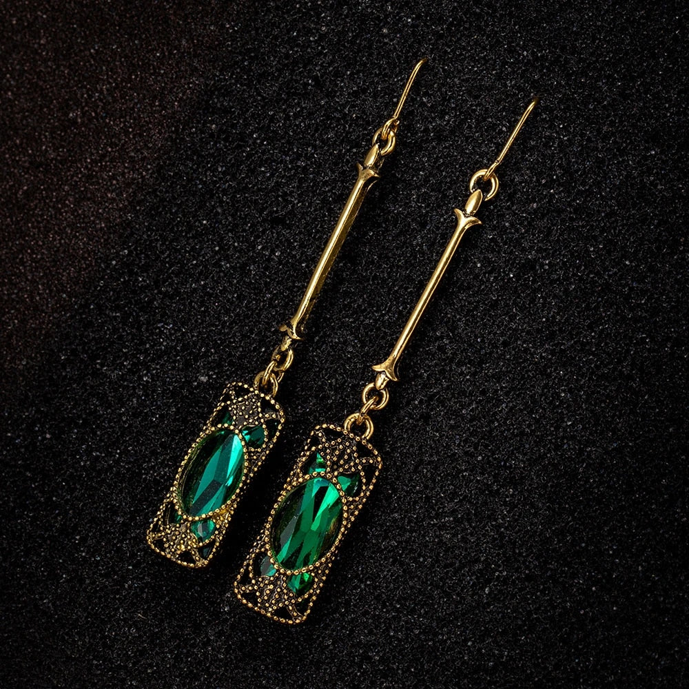Gold Earrings with Green Pendant Charm