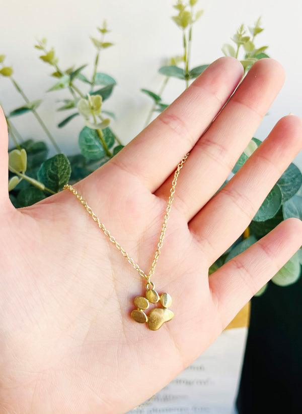 Gold Paw Print Pendant Necklace