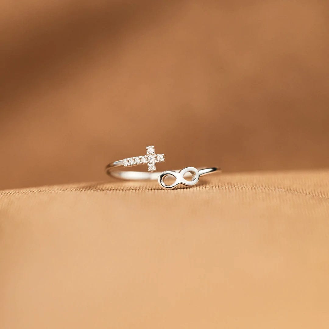 Adjustable Silver Faith & Infinity Ring