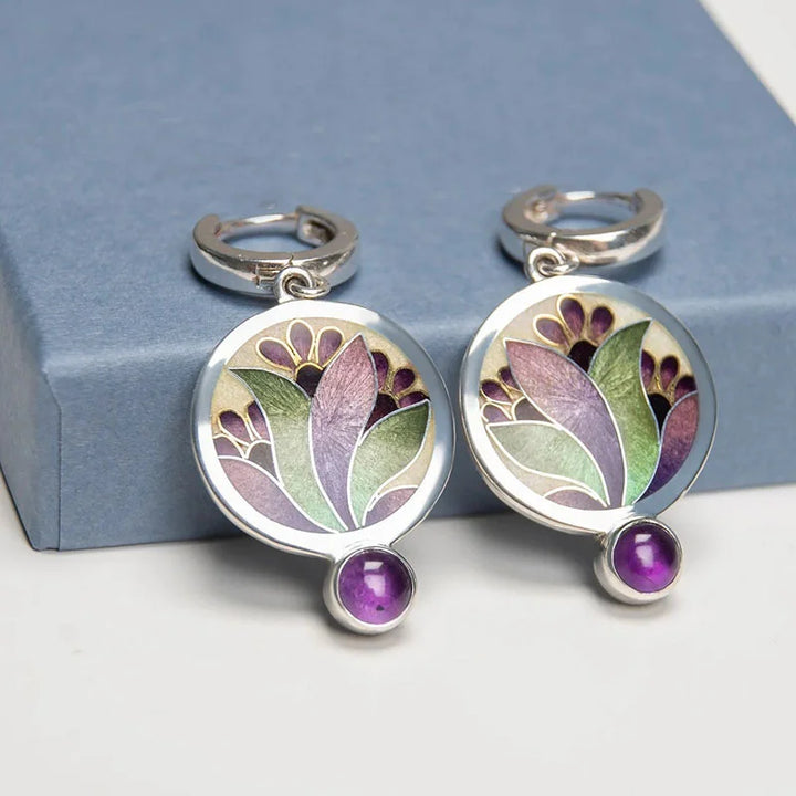 Sterling Silver Boho Earrings with Purple Crystals