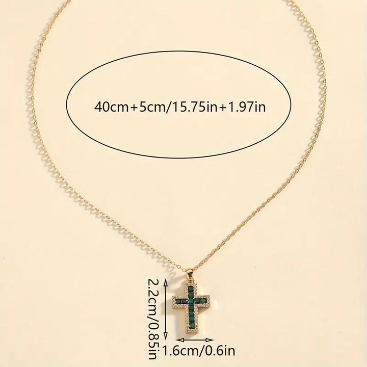 Elegant Gold Necklace with Emerald Cross Pendant
