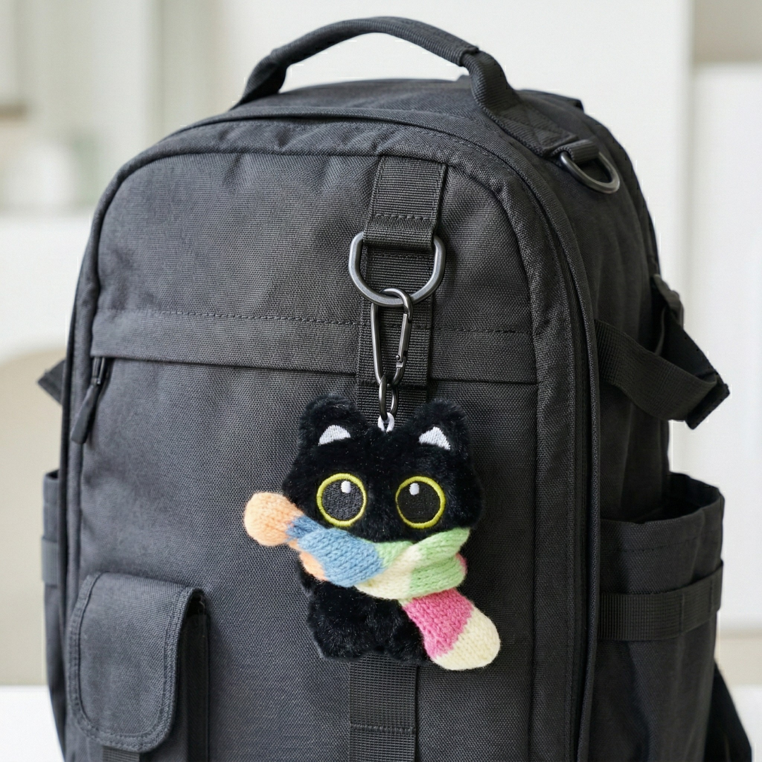 Charming Kitty Rainbow Scarf Keychain