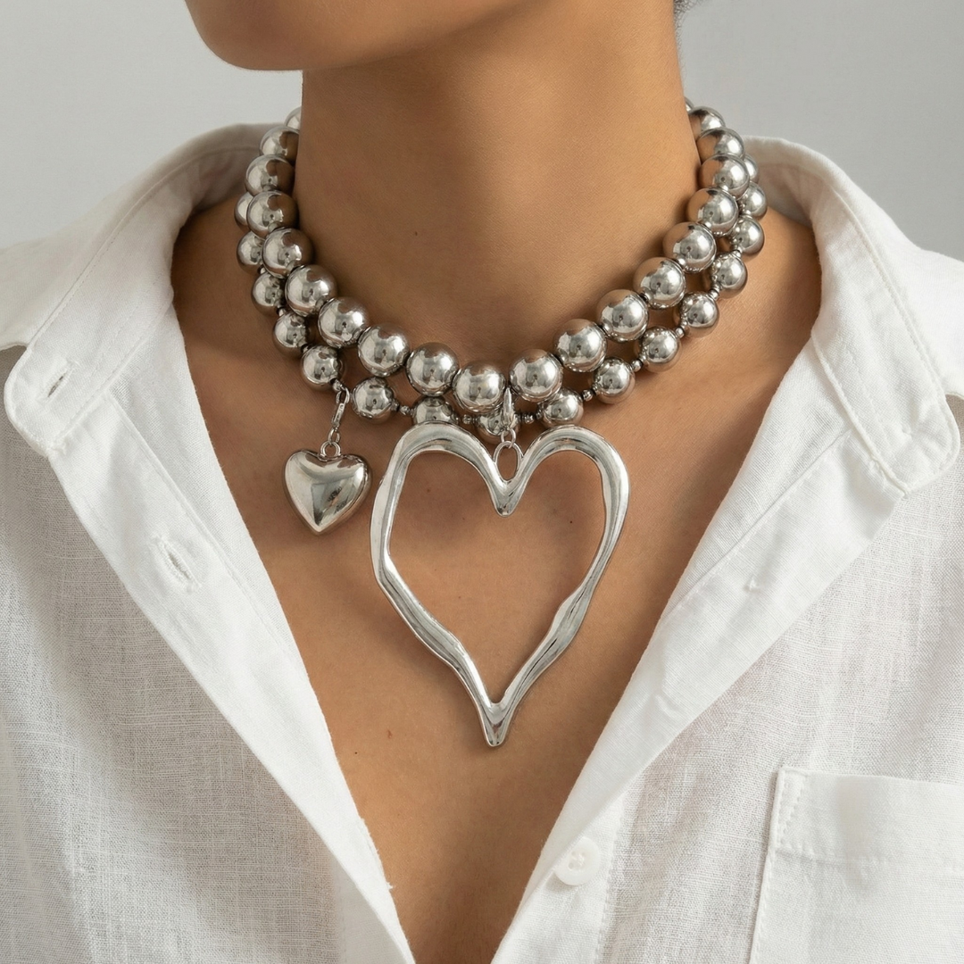 Set of 2 Heart-Shaped Bead Necklaces