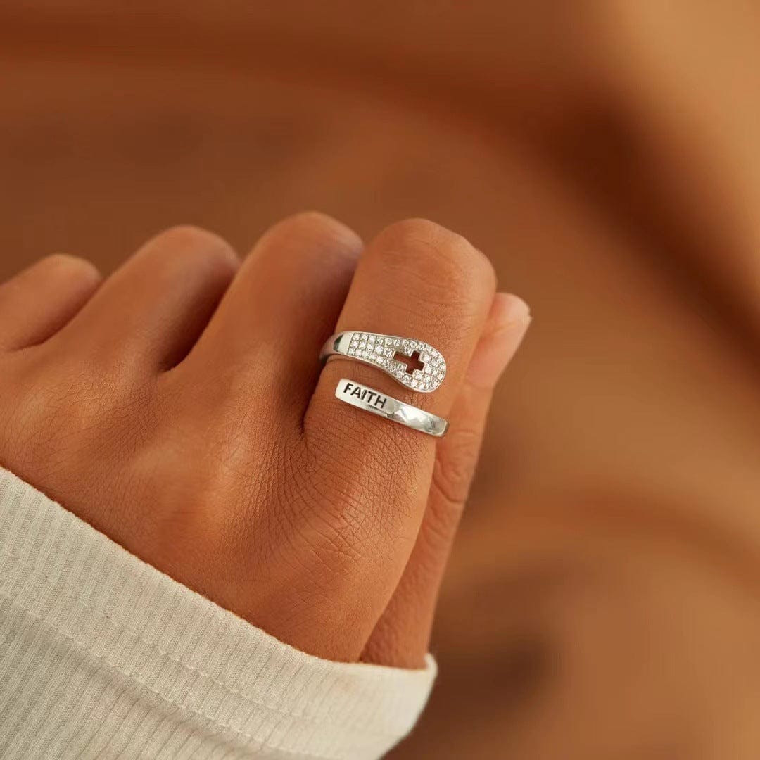 Silver Zirconium Cross Faith Ring