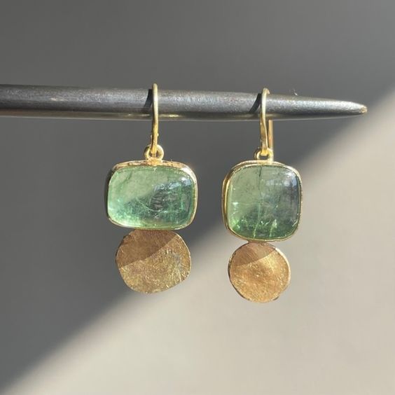 Vintage Green Crystal Earrings with Gold Accents