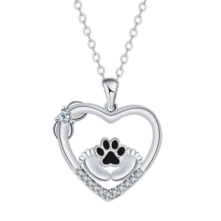 Paw Print Pendant Necklace with Zirconia Accents