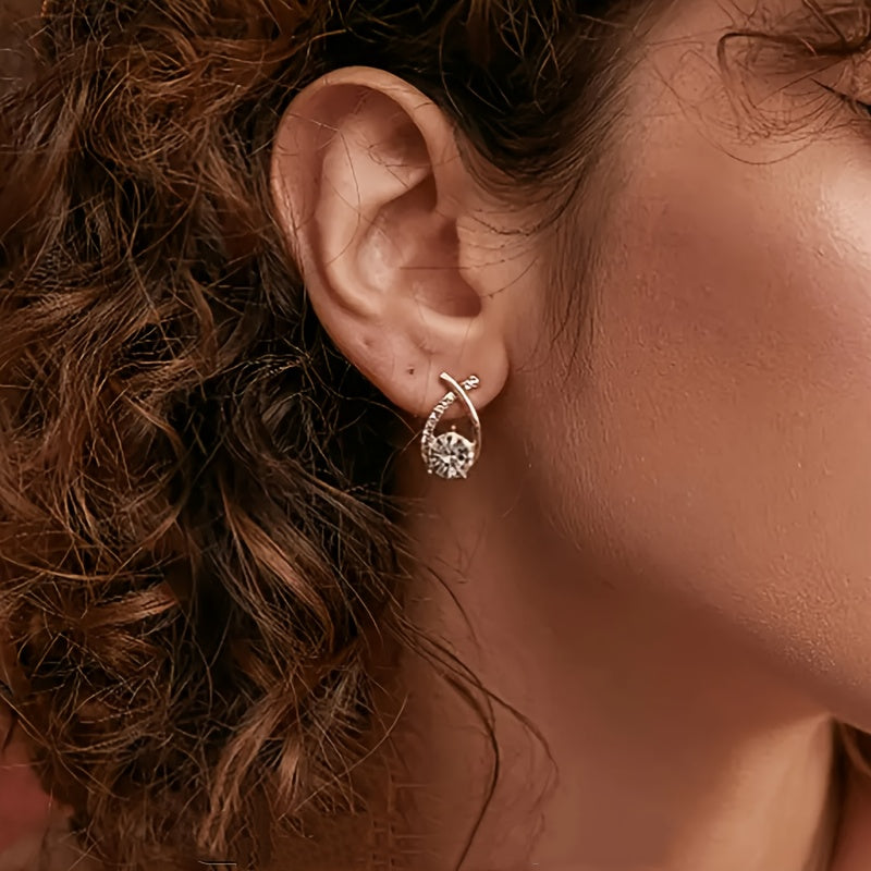 Zirconia-Embellished Gold Cross Earrings