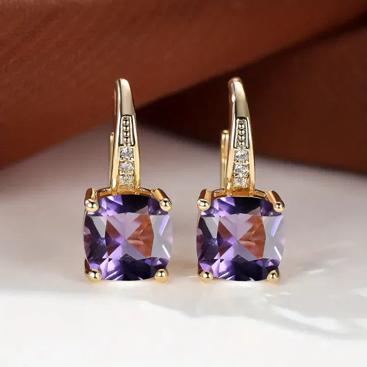 Mystical Stone Gold Hoop Earrings