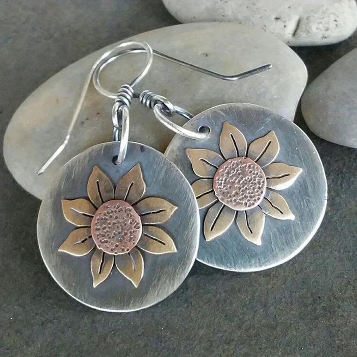 Vintage Sunflower Round Earrings