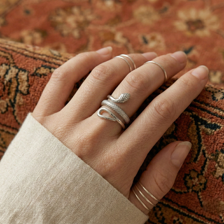 Intricately Designed Adjustable Snake Ring