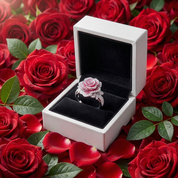 Exotic Pink Flower Silver Ring