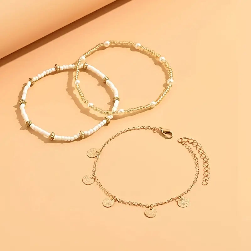 Gold & Sea: Set of 3 Anklets