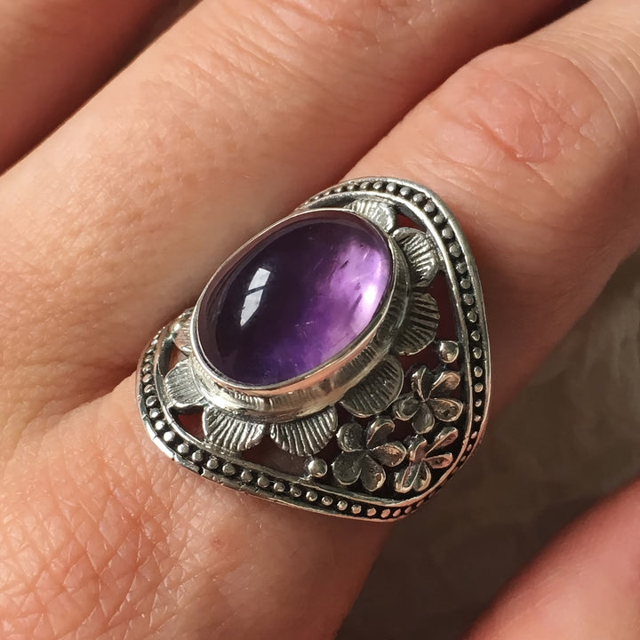 Haida Amethyst Ring" can be rewritten as "Haida Amethyst Gemstone Ring.