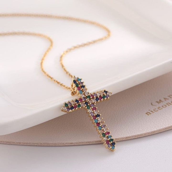 Rainbow Cross Collar with Zirconia