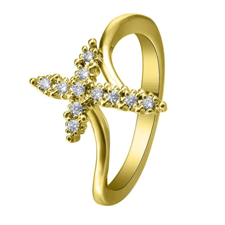 Zirconia-Studded Silver Cross Ring