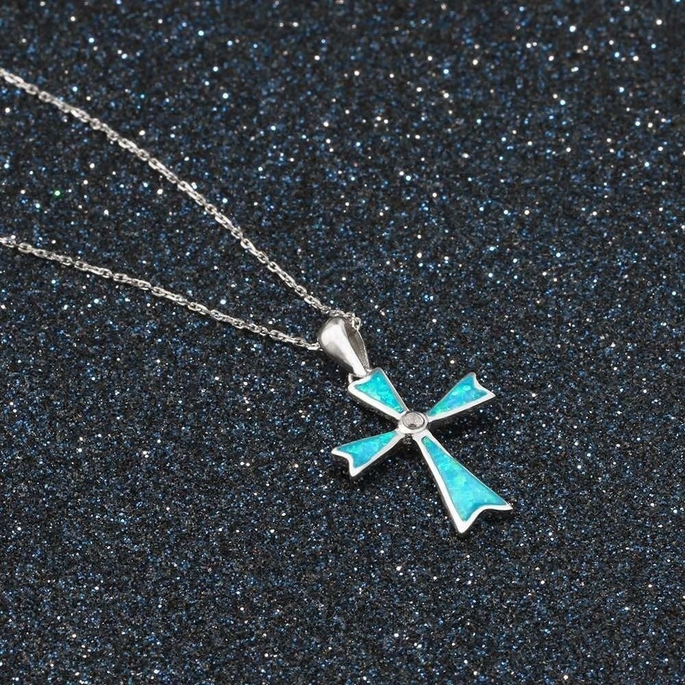 Blue Tiffany Cross Pendant Necklace