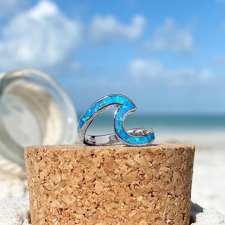 Opal & Silver Sea Wave Ring